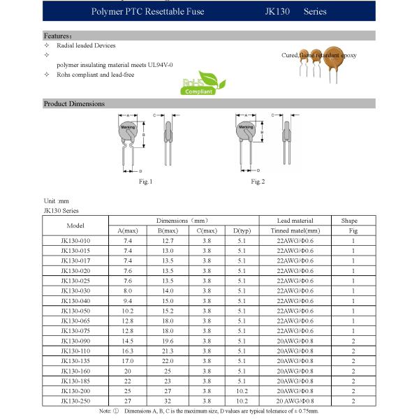 PPTC Lead Free Polyfuse 0.15A Resettable Fuse With 130V Maximum Voltage