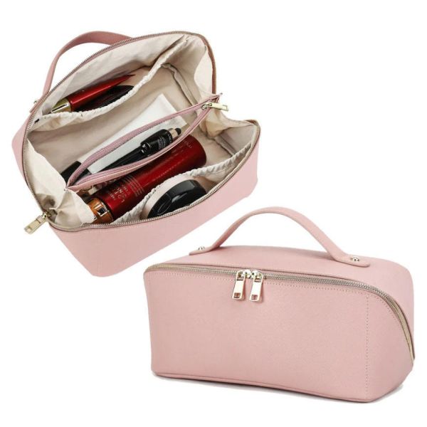 Custom Logo Saffiano Leather Cosmetic Cases Luxury Beauty Essentials Case For Ladies