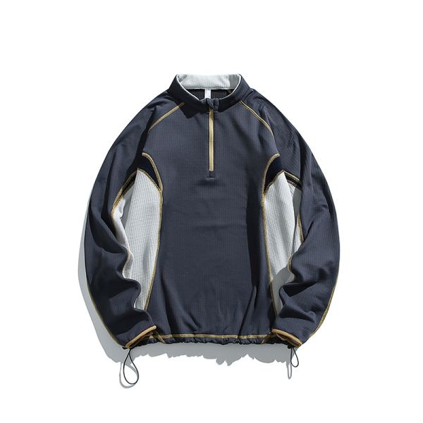Custom OEM ODM Half Zip Stand Collar Thermal Pullover, Constant Temperature Warm Outdoor Color Block Fleece Top, Custom Logo & Fabric Supported