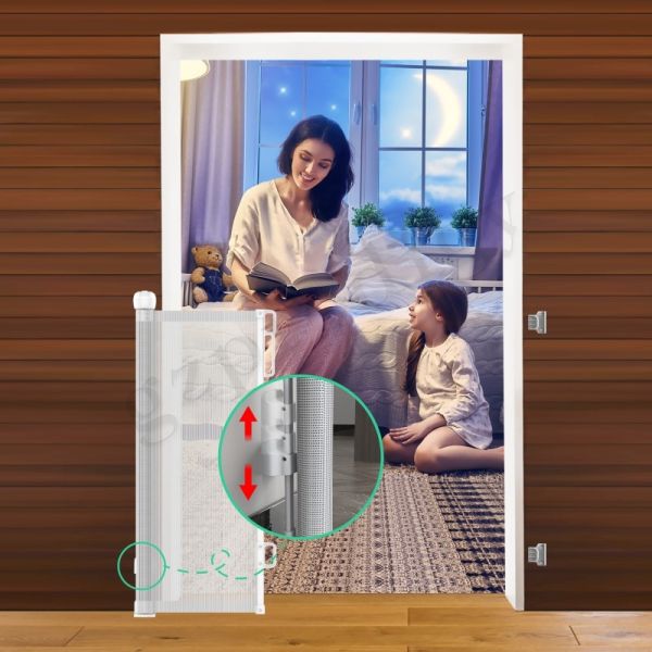 Extra Width Black Retractable Baby Gate Easy Roll Up Safety Gate For Children