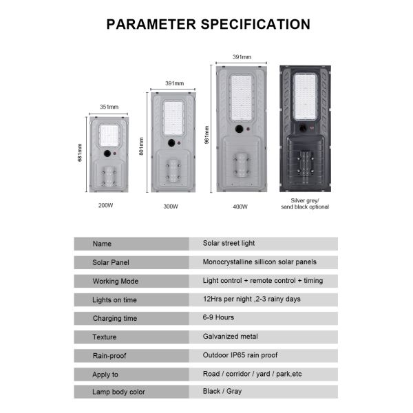 Outdoor Solar Powered Street Lamp LED Light with Motion and Remote Sensor Optional