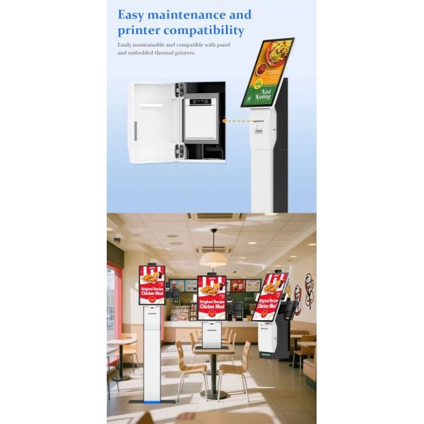 32 Inch Self Ordering Kiosk with 10-Point Capacitive Touch and Multiple Interfaces for Fast Food Restaurants