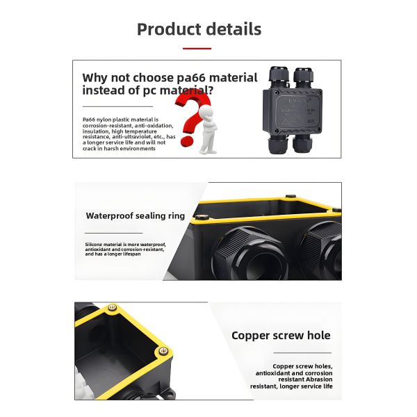 Waterproof Split-Type Junction Box - 1-in 3-out Power Distribution Hub IP68