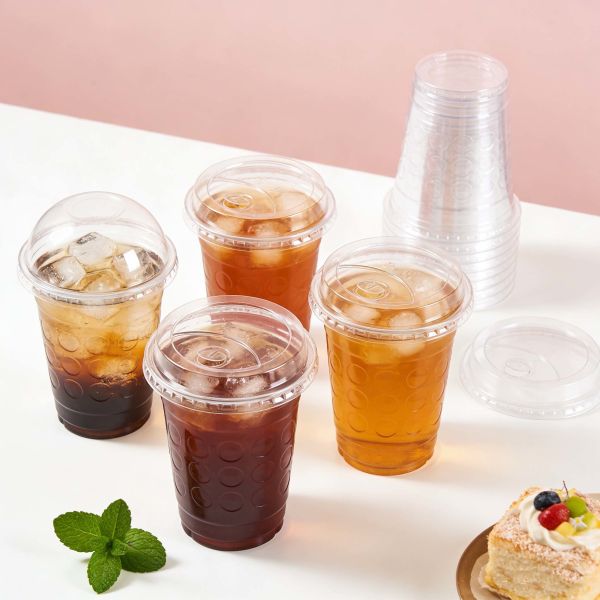 Disposable Custom Logo Printed Cold Coffee Cup PET Plastic Cups with High Lids