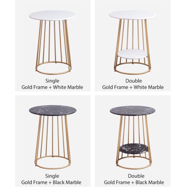 Durable Nice Round Small Coffee Tables Double Marble Tops Stoving Varnish