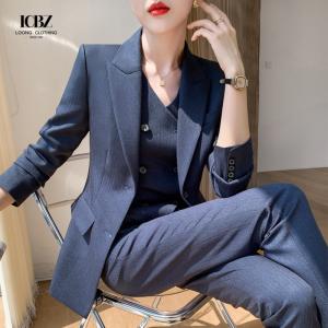 China Sexy Women Formal Suit Trousers 3 Pcs Black Office Lady Suit Formal Suppliers Breathable on sale