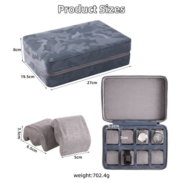 Luxury 8 Slots Watch Protection Case Camouflage PU Leather Storage Box Custom Brand