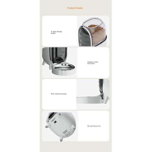 3L Smart Automatic Eco-friendly Solid Dry Food Dispenser for Cats Dogs Timed Feeding Charge Powered Rounded Design IPX5