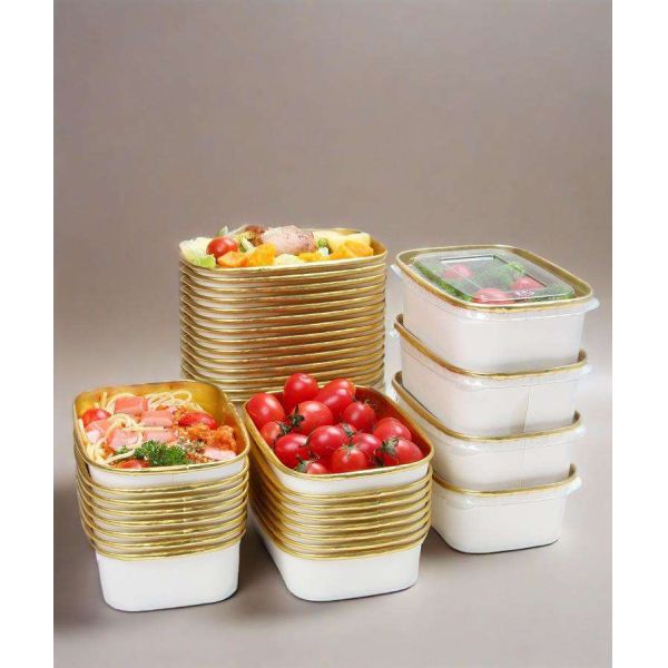 Custom High Quality Gold Foil Silver Foil Paper Salad Box Paper Disposable