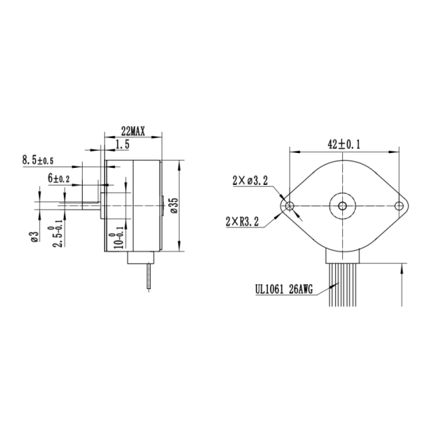 High Torque 35mm Stepper Motor 24V Compatibility 7.5° Step Angle 22mm Thick