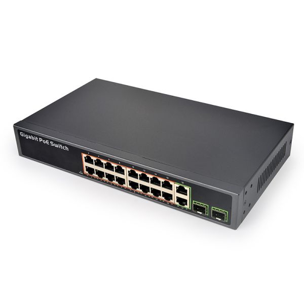 16-port Gigabit switch IEEE 802.3af/a standard 250W power backplane bandwidth 52