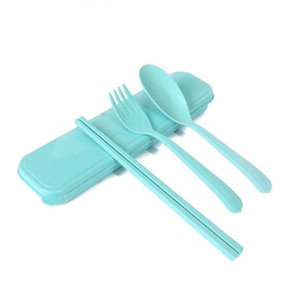 Quality wheat straw fork spoon chopsticks  3 in 1 gift set for sale