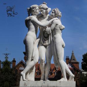 Wholesale BLVE Three Graces Greek Goddess White Marble Statue Naked Women Garden Stone Sculpture Large Handcarved Outdoor from china suppliers