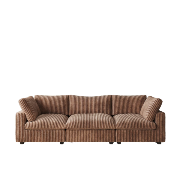 Custom Wood Frame Corner Sofa Modular Sectional Sofa Set Brown Corduroy Fabric Sponge 3 Seater Could Couch for Living Room