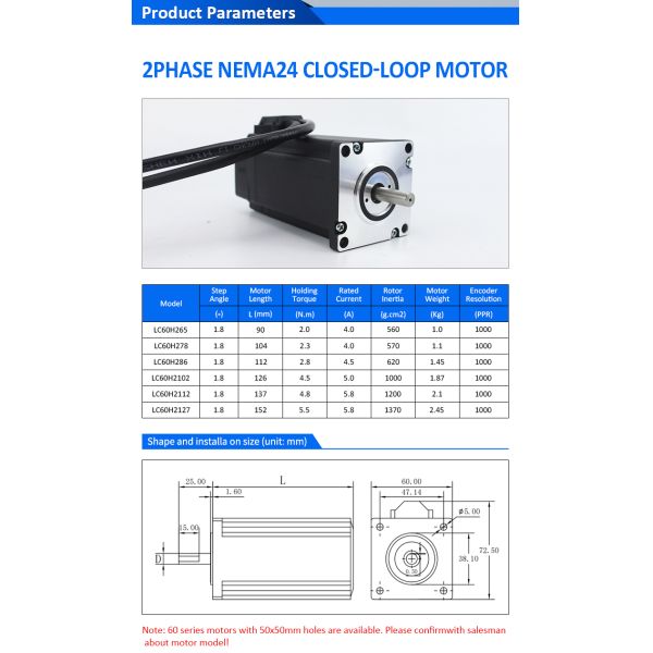 Lichuan DC Closed Loop Stepper Motor Drivers Kit 2.3N.m 2 Phase Nema24 DC24V～48V 4.0A 1000PPR