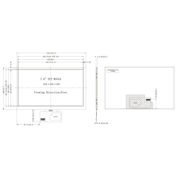 7 Inch TFT LCD Screen MIPI 31 Pins 1024x600 350 Nits LCD Module Optional Touch Panel