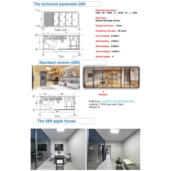 Modular Prefab Tiny Homes Container Office Portable Apple Home Pod Movable Apple Cabin