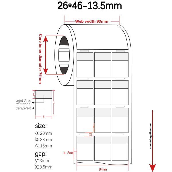 52x36-19mm Cable Adhesive Label 2mil White Matte Clear Water Resistant Vinyl Cable Label
