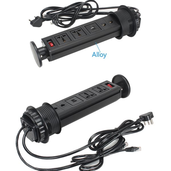Office Retractable Pop Up Counter Outlet Power Electrical Socket RJ45 LAN RJ11 Telephone