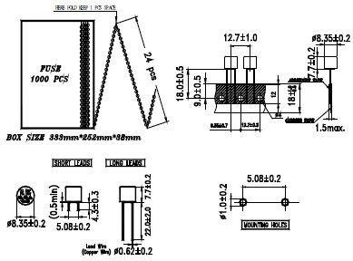 Fast Acting Cylindrical Plastic Cap Subminiature Fuse MEF 001 F1A 250V 8.35x7.7mm VDE With Tape Bulk Package