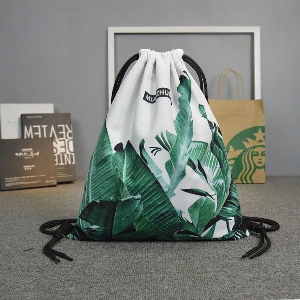 Pu Corner Logo Printed Nylon Backpack Drawstring Packaging Bags