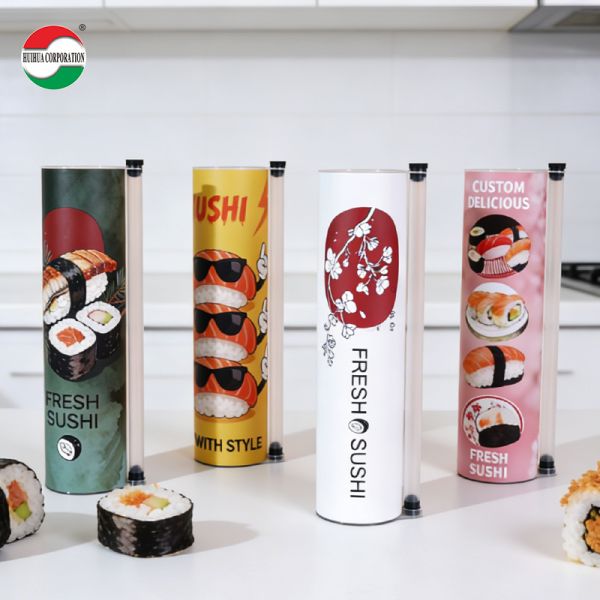 Custom Eco-Friendly Food Grade Craft Paper Sushi Push Pop Roll Packaging Cylinder Take-away Sushi Roll Tubes Hot Stamping Logo