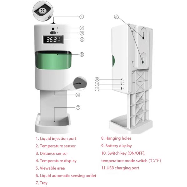 0.2C Accuracy 2*AA Battery Infrared Hand Sanitiser Dispenser