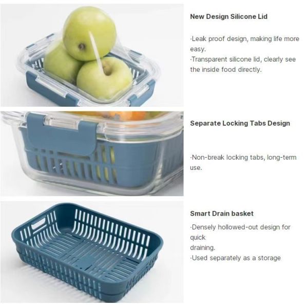 IKOO Transparent Rectangular Glass Food Storage Container with Silicone Lid and Eco Friendly Design