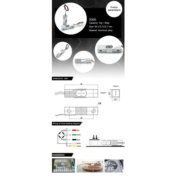 Aluminum Alloy Sensor Body Scale Miniature Weight Sensor Single Point Load Cell 1KG-50KG for Accurate Weighing