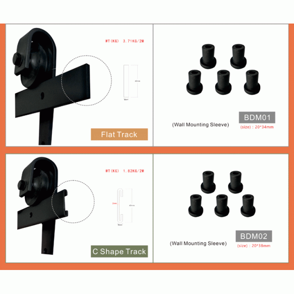 6.6FT Powder coated Sliding Barn Door Hardware Accessories Black With 2m Rail