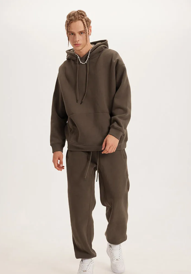 22-23 Autumn and winter plus fleece thickened hoodie solid color hoodie pants European and American hoodie suit
