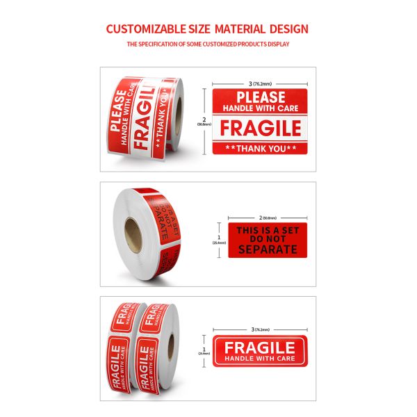 Custom Words Fragile Warning Labels Adhesive Sticker Paper Roll for Shipping