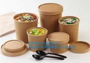 Wholesale Eco Friendly Disposable takeaway food container Kraft Paper noodle bowls Hot Soup Cup With Paper Flat Lid bagease packag from china suppliers
