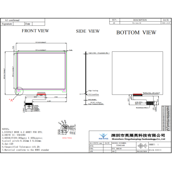 4.2 Inch E-paper Display 400*300 Resolution 24pin Low Power Consumption E-Ink