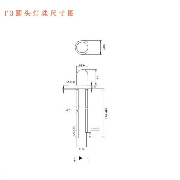 3mm diffused led 1.8v-2.2v diode