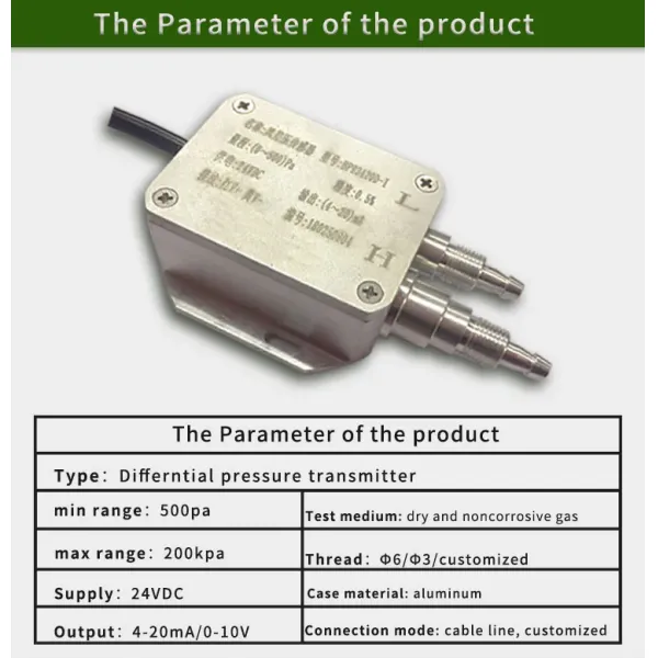 Hengtong Differential Pressure Sensor 4-20mA for Air Wind Pressure Transmitter