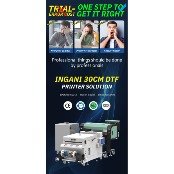 Ingani New Dtf Drucker Pet Film t Shirt Printing Machine 30 cm Automatic 12 Inch I1600 2 Head Dtf Printer With Powder Shaker