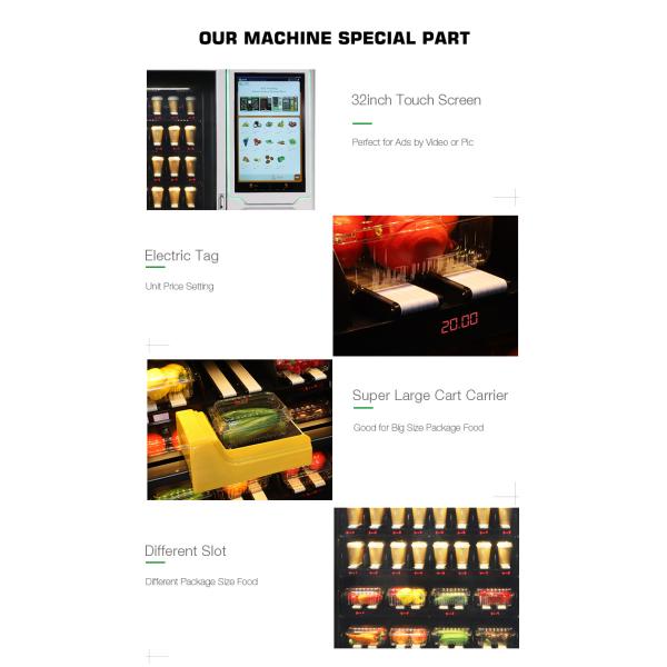 32 Inch Touch Screen Bread Salad Vegetables Fruit Automatic Food Vending Machine for Hospital Shopping Mall