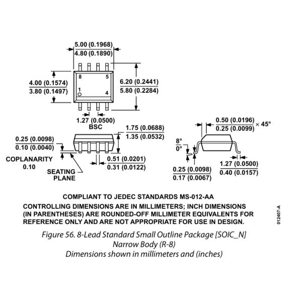 ADM3491ARZ 3.3V RS-485/RS-422 Transceiver ±15kV ESD Protection 16Mbps Data Rate 1/8 Unit Load (256 Nodes) Low Power 300μA and Full-Duplex Operation