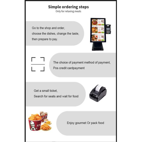 21.5" 15.6" Automation Order And Pay Self Service Touch Screen Kiosk With Printer