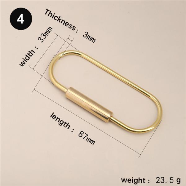 Copper Metal Mirror Polished KeyChain Blank Alphabet D Shape Keychain Hook Carabiner Keychain