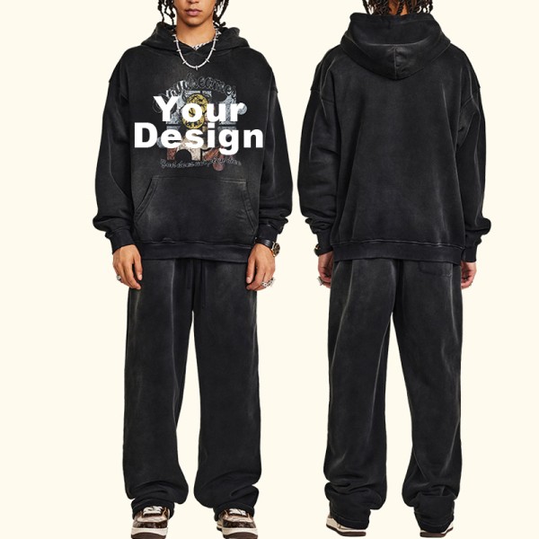 360G Heavyweight Vintage Distressed Print Hoodie Men Oversized Pullover | OEM ODM Custom Logo, Replaceable Fabric, Multiple Pantone Color Codes, Low
