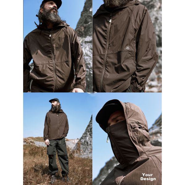 Custom UPF 50+ UV Protection Jacket 63% Polyester 37% Nylon Lightweight Windproof Sun Protection Hoodie Outdoor Custom Logo Skin Coat