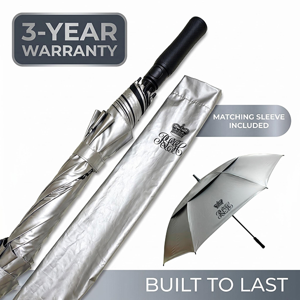 68-Inch Double Canopy Windproof Golf Umbrella with UV50+ Titanium Silver Fabric and 100 km/h Wind Resistance