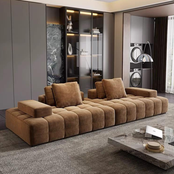 Custom Convertible Reclining Full Sponge Filled Fabric Corner Sofa Set Vacuum Compressed Packing Frameless Living Room