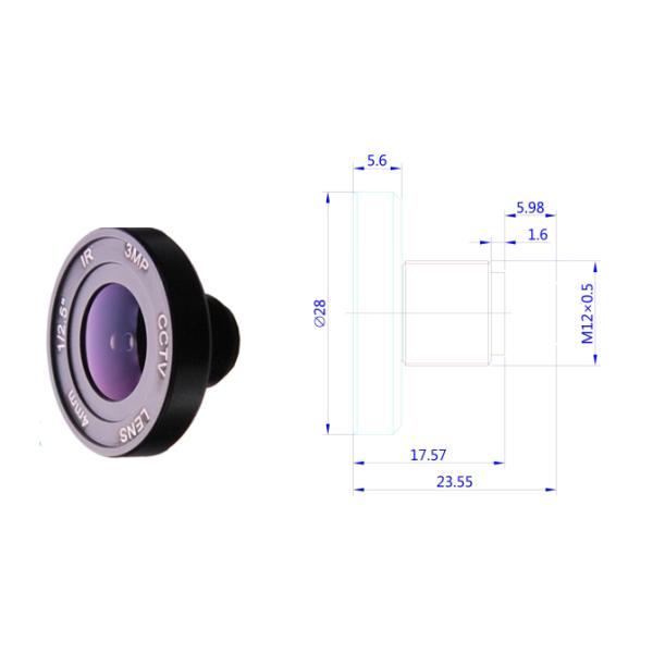 5 Million Ultra Short Wide Angle Security Camera Lens Focal Length 4mm