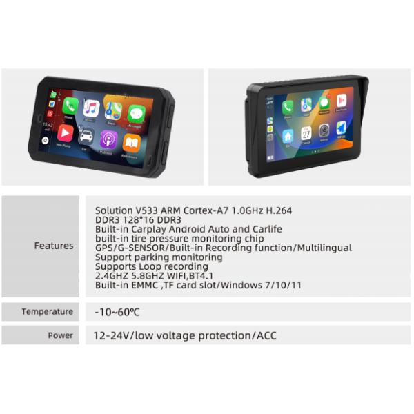 Motorcycle Dash Cam 5 Inch External Touch Screen with Universal Fitment and CarPlay