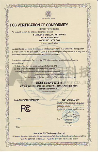 Guangdong Chuangwei Electronic Equipment Manufactory Certifications