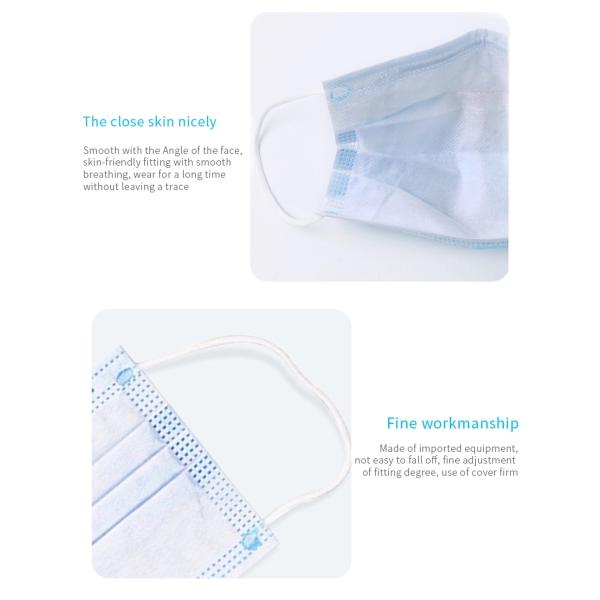 Disposable Blue Earloop Face Mask , Odorless Disposable Protective Mask