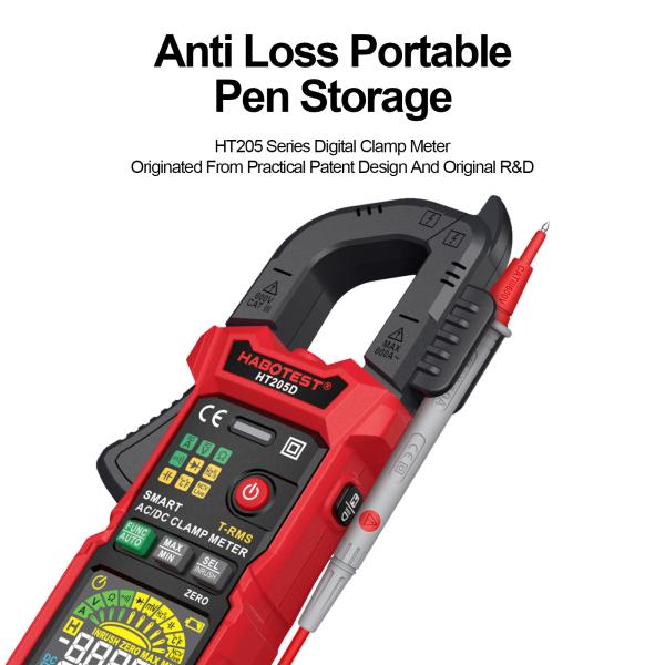 HT205 Clamp Meter Auto Range True RMS NCV DC AC Voltage Inrush Current Temperature Tester Automatic Voltmeter